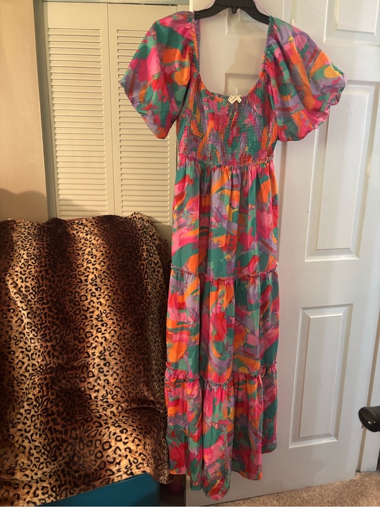 Dress Up Dresses & Skirts - Bright Floral Smocked Maxi Dress in Pink and Green